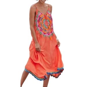 Ruby Yaya Orange‎ Embroidered Botonica  Midi Length Dress Size Medium